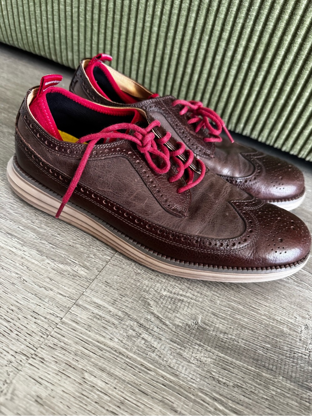 Cole Haan Brown Leather Wingtip Oxfords with Red Accents